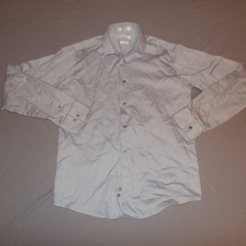 Calvin Klein Shirt Womens Gray 16 Sateen Button Up Blouse Casual Preppy Outdoors